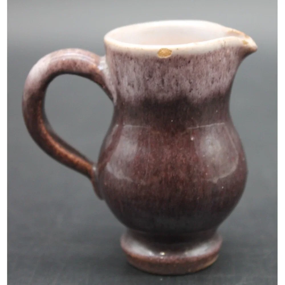 Vintage Mini Pottery Creamer Purple Drip Glaze Stoneware Pitcher 2.75